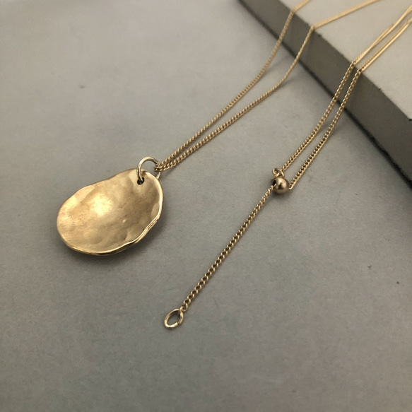 brass necklace sizuku /真鍮/ネックレス/槌目/ハンドメイド/シンプル 1枚目の画像