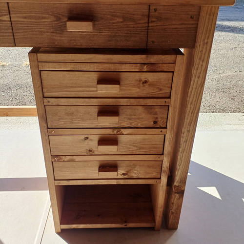 無垢デスク*学習机*ミシン台＊引き出し3杯【w1200】♪ 机・デスク