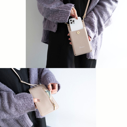 ミラー付き スマホポシェット 【 simple 名入れ 】 スマホショルダー