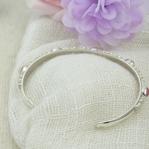 再販】プルメリアとインカローズ シルバー925 バングル ローズピンク系