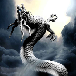 龍の絵「昇龍３・白龍・暗め」自作A4　竜の絵 2枚目の画像
