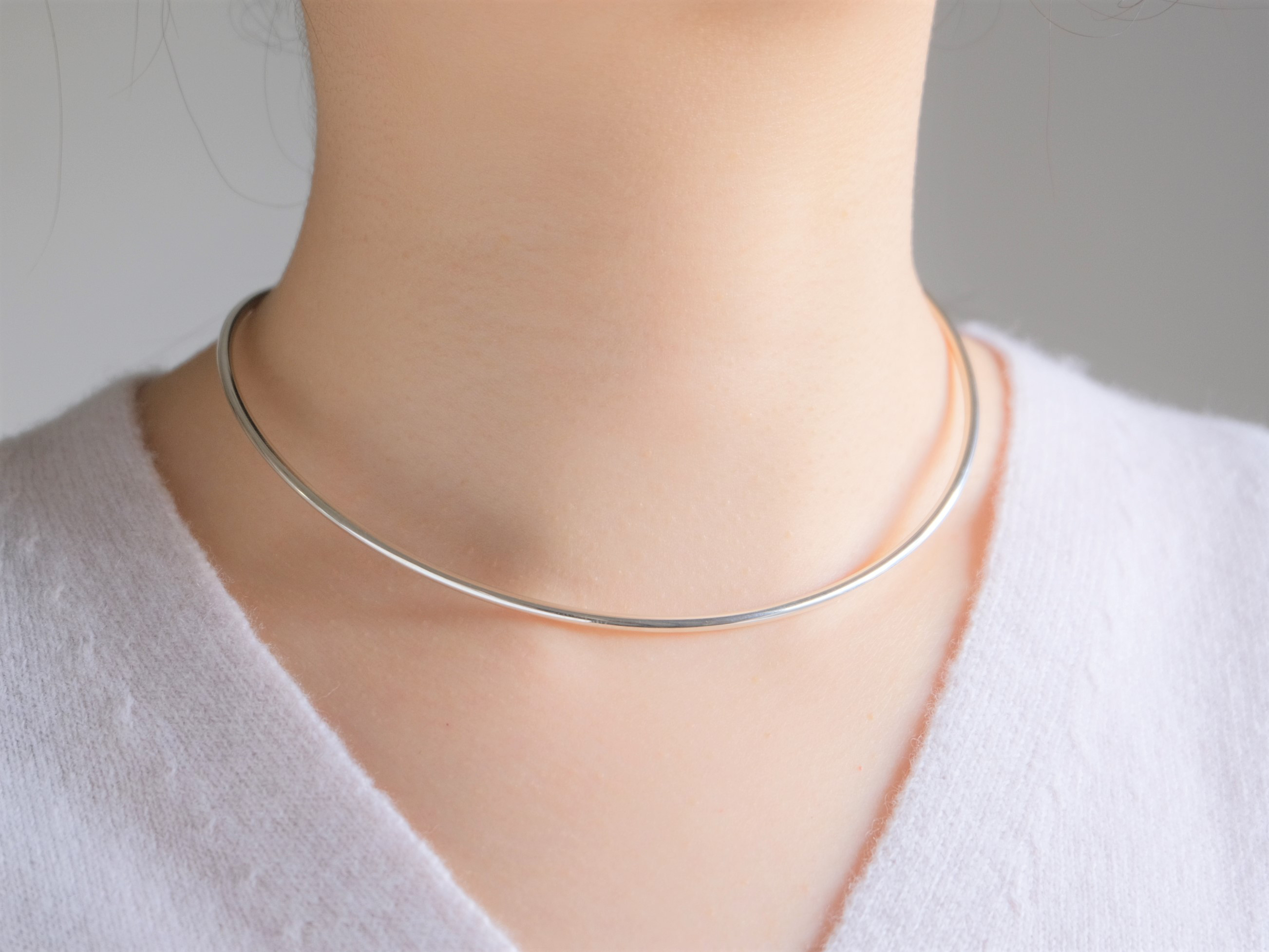 ラウンドチョーカーネックレス ネックカフ シルバー silver925