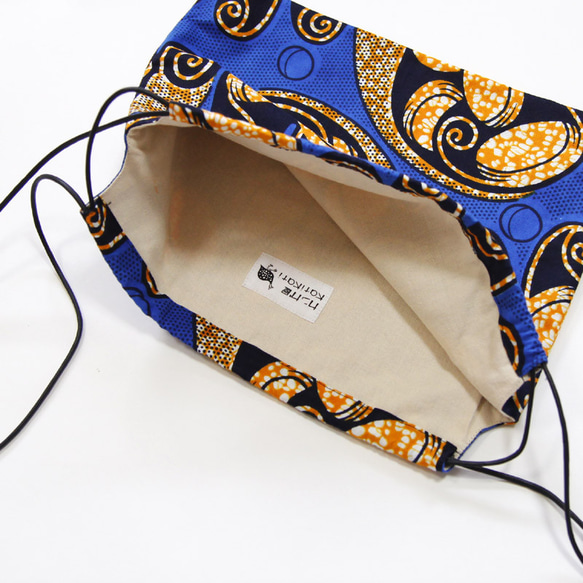 アフリカ布の巾着ショルダー（アフリカンプリント）斜めがけ たすき掛け インナーバッグ 7枚目の画像