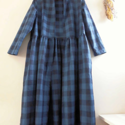 sale!!】ショールカラーコート＊コットン/インディゴ/ブロック