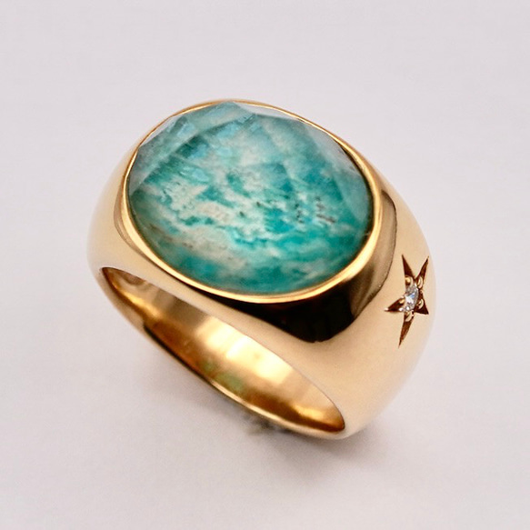 HAPPY】SILVER925 アマゾナイトRing(ゴールドカラー) 指輪 HAPPY】SILVER925 アマゾナイトRing(ゴールドカラー) 指輪