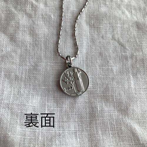 オールステンレス製 変形ボールチェーンネックレス コイン