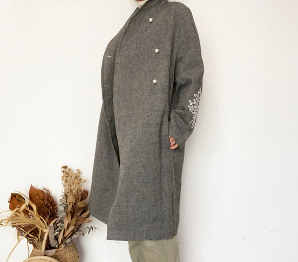 Wool / linen オーバーコート [ charcoal ] 10枚目の画像