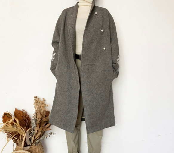 Wool / linen オーバーコート [ charcoal ] 17枚目の画像