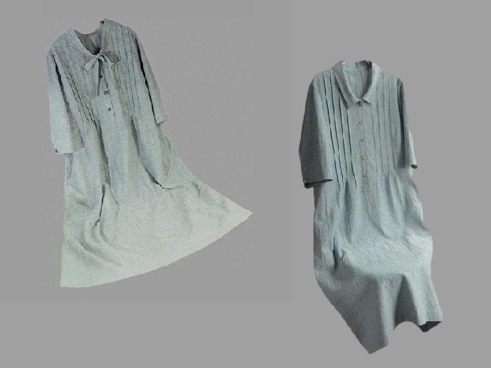 ～Series袖付ワンピース…綿麻シャンブレー・ブルーグリーン～