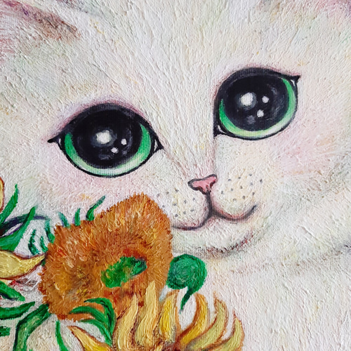 原画「ひまわりを飾る猫 (ゴッホへのオマージュ)」 F10号 ＃絵画