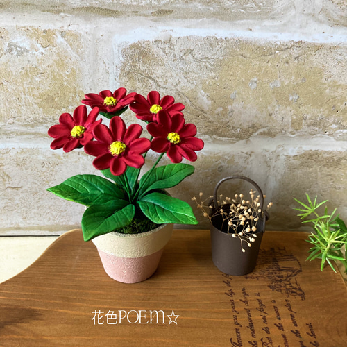 ✳️粘土の花〓＊RED&PINK可愛い小薔薇のトレー&赤い小花♪セット