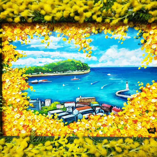 油絵 絵画 【ミモザの港町】 絵画 HR 通販 14876416|Creema 油絵 絵画 【ミモザの港町】 絵画 HR 通販 14876416|Creema