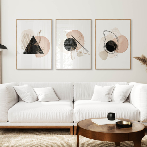 アートポスター 北欧風 抽象画 幾何学 ピンク ブラック ベージュ 水彩