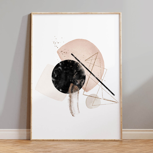 アートポスター 北欧風 抽象画 幾何学 ピンク ブラック ベージュ 水彩
