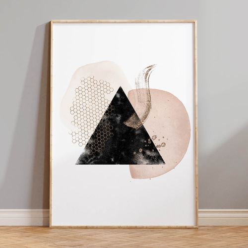 アートポスター 北欧風 抽象画 幾何学 ピンク ブラック ベージュ 水彩