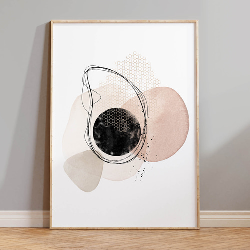 アートポスター 北欧風 抽象画 幾何学 ピンク ブラック ベージュ 水彩