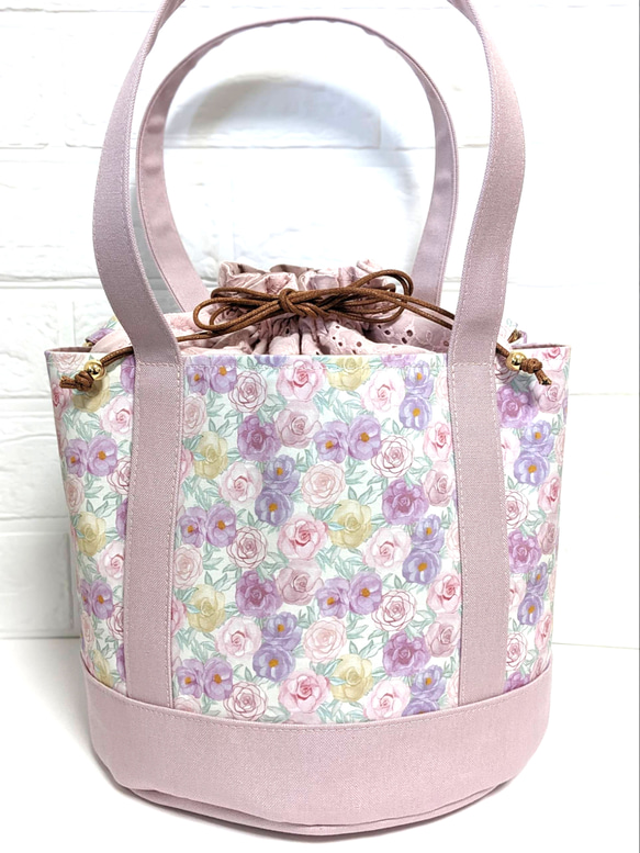 リバティ コベントガーデン ローズバレリーナ 刺繍巾着付き丸底トート  