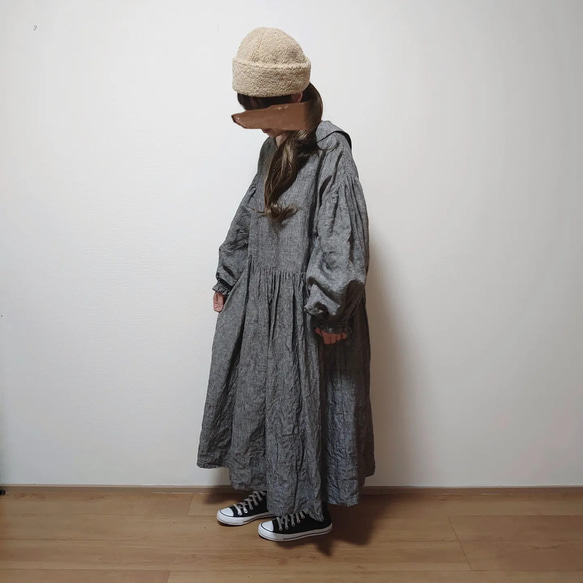 作家物（訳あり）リネンセーラー襟ワンピース 作家物（訳あり）リネンセーラー襟ワンピース