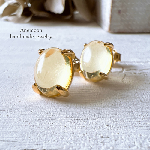 ハニーフラット◆希少✧バルティックアンバーピアス✧14kgf バルティックアンバー 琥珀 ピアス 天然石 6mm 14kgf カボション