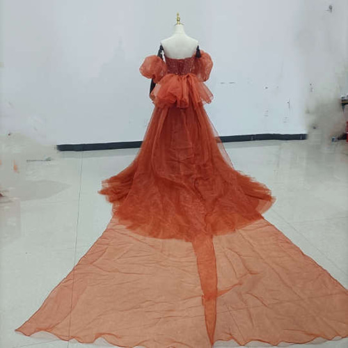 美品！テラコッタカラードレス キラキラチュールふっくら柔らかな  