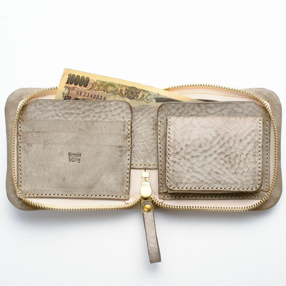 二つ折りファスナーレザー財布/Color:Gray 6枚目の画像