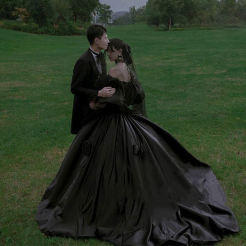 ボリューム袖付 チューブトップ ブラックドレス 二次会 前撮り ドレス  