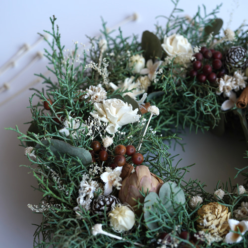 【SALE】ポポラスとブルーアイスのクリスマスリース* * *ラッピング無料 SALE】ポポラスとブルーアイスのクリスマスリース* * *ラッピング無料