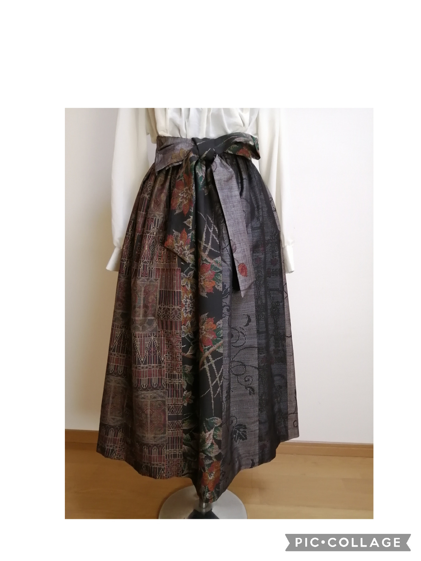 SOLD　着物リメイク　ギャザースカート　大島紬