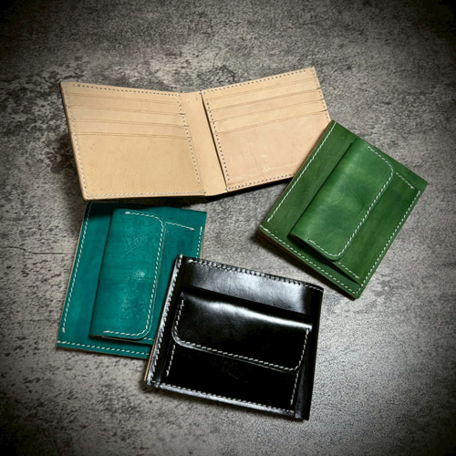 経年変化を楽しむ メンズ 二つ折り 財布 生成り ナチュラル 手縫い