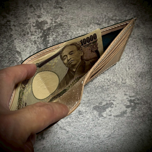 経年変化 二つ折り 財布 生成り ナチュラル 手縫い ヌメ革 本革 牛革 革財布 経年変化を楽しむ メンズ 二つ折り 財布 生成り ナチュラル