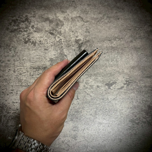 経年変化を楽しむ メンズ 二つ折り 財布 生成り ナチュラル 手縫い