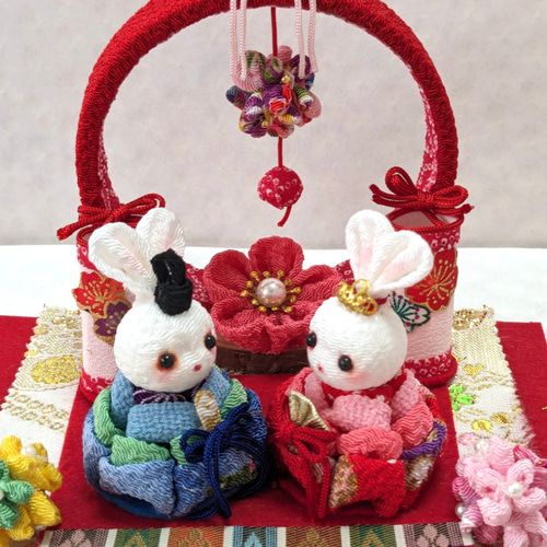 ちりめん細工うさぎのお雛様セット 現品限り その他置物 ♡はっぴぃぽ