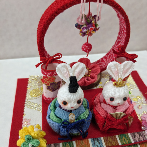 ちりめん細工うさぎのお雛様セット 現品限り その他置物 ちりめん細工うさぎのお雛様セット 現品限り その他置物