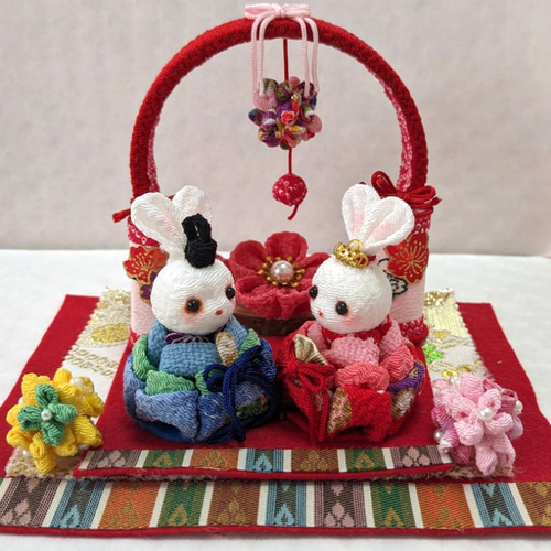 ちりめん細工うさぎのお雛様セット 現品限り その他置物 ♡はっぴぃぽ
