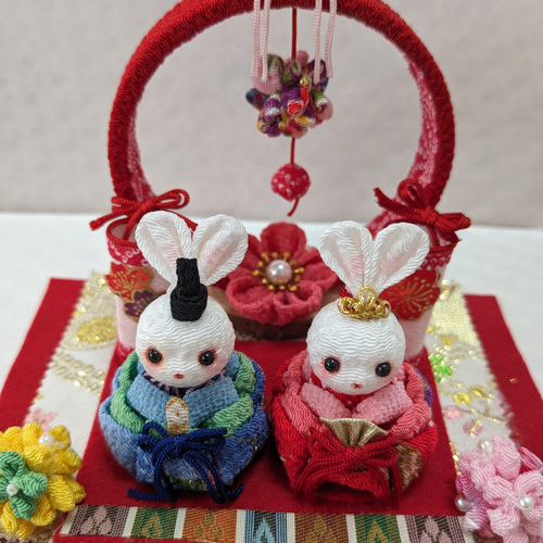 ちりめん細工うさぎのお雛様セット 現品限り その他置物 ♡はっぴぃぽ