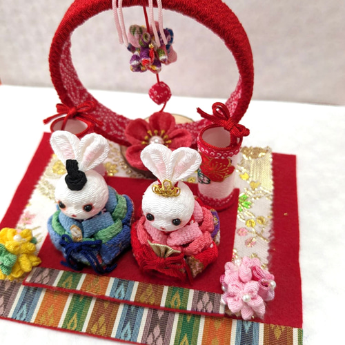 ちりめん細工うさぎのお雛様セット 現品限り その他置物 ちりめん細工うさぎのお雛様セット 現品限り その他置物