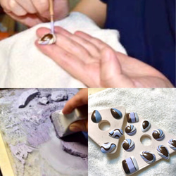 アンティーク調 pearl 陶ピアス/イヤリング　紫　丸とスクエア 8枚目の画像