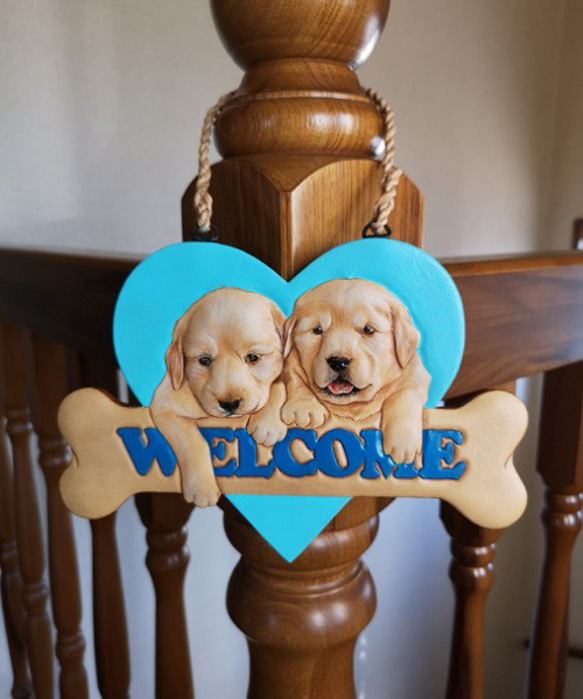 レザーウェルカムボード/ペットアートカービング/本革/ タペストリー  