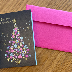 再入荷！日本製！人気商品！『クリスマスミニカード ！クリスマスツリー柄』～ブラック地　２セット～ 4枚目の画像