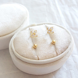 ハンドメイド作家作✧カスケードフラワー金細工 14K刻印 ネックレス＆ピアス新品 14kgf｜ヴィンテージガラスの透明な花ネックレス［Aスクエア