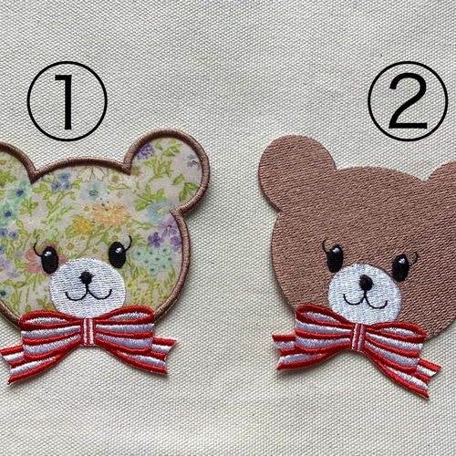 くま刺繍アイロンワッペン ①番yukiemon生地使用 ワッペン・アップリケ