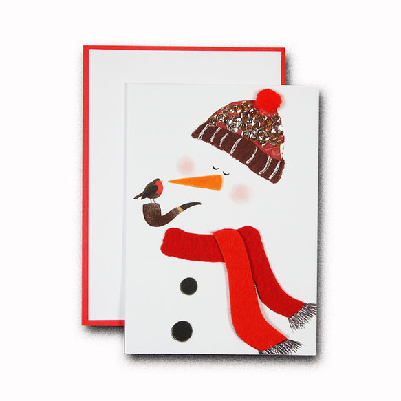 クリスマスカード　「オートグラフ」　05　 雪だるまと小鳥　xmass-05 1枚目の画像