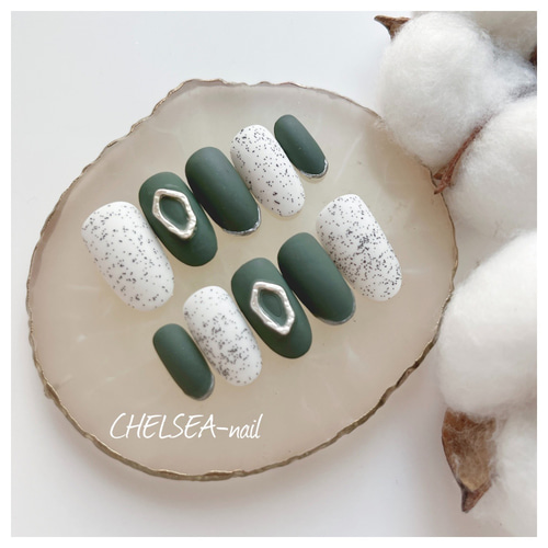 ニュアンス砂ネイル(グリーン) ネイルチップ（つけ爪） CHELSEA-nail