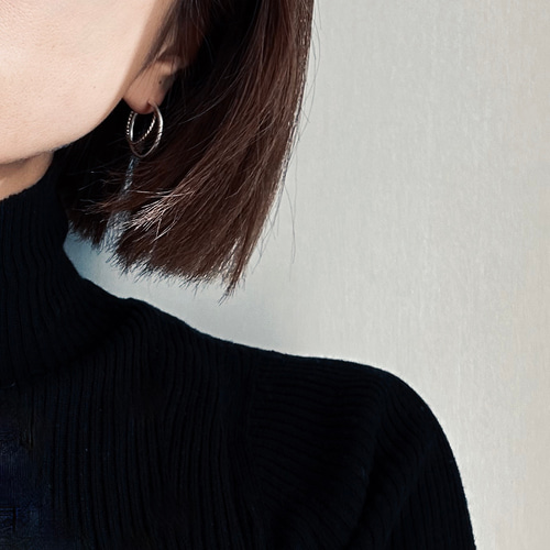 silver✖️14kgf twist ダブルフープピアス ピアス（フープ