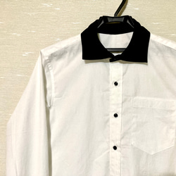 [Men's]  サイズ指定可☆白シャツ×黒襟  ☆メンズシャツ 2枚目の画像