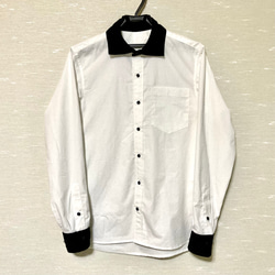 [Men's]  サイズ指定可☆白シャツ×黒襟  ☆メンズシャツ 1枚目の画像