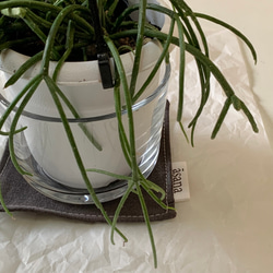 【SALE】[チャコール] ハーフリネン ドリンク/植物 コースター 4枚目の画像
