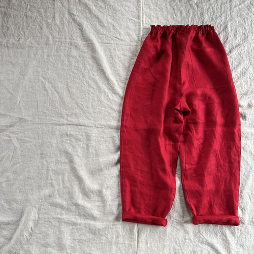 リネンのもんぺ　ローズワイン 天日干しリネン 少しゆったり もんぺ ローズワイン ロングパンツ