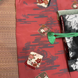 ブラックポインセチア　オリジナルリバーシブル京袋帯と着物のセット❣️腰紐or仮紐付き 10枚目の画像