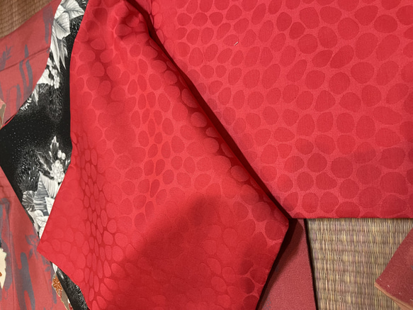 ブラックポインセチア　オリジナルリバーシブル京袋帯と着物のセット❣️腰紐or仮紐付き 14枚目の画像